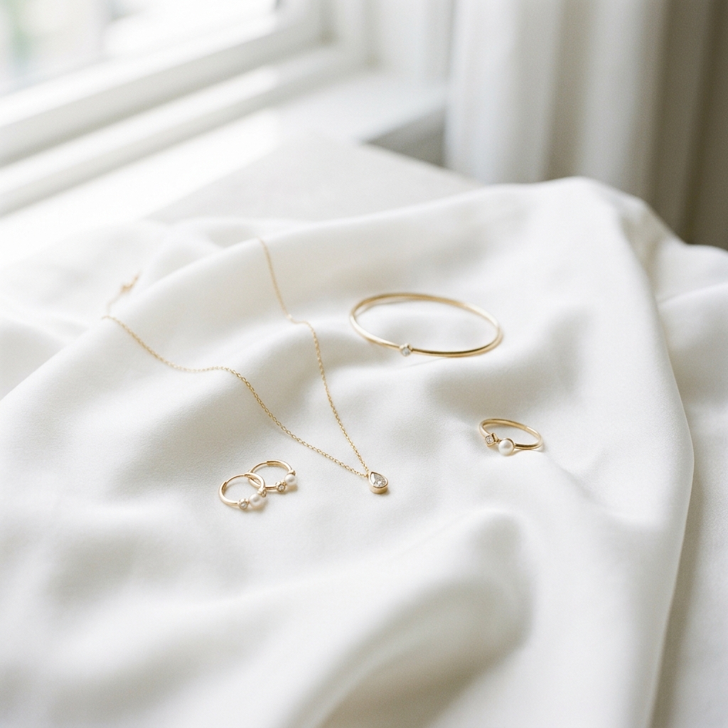 Joyas finas sobre piel y ropa suave